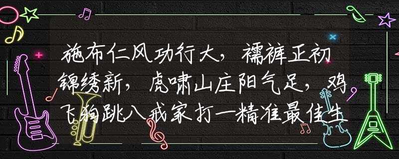 施布仁风功行大，襦裤正初锦绣新，虎啸山庄阳气足，鸡飞狗跳八戒家打一精准最佳生肖,释义成语精选解答